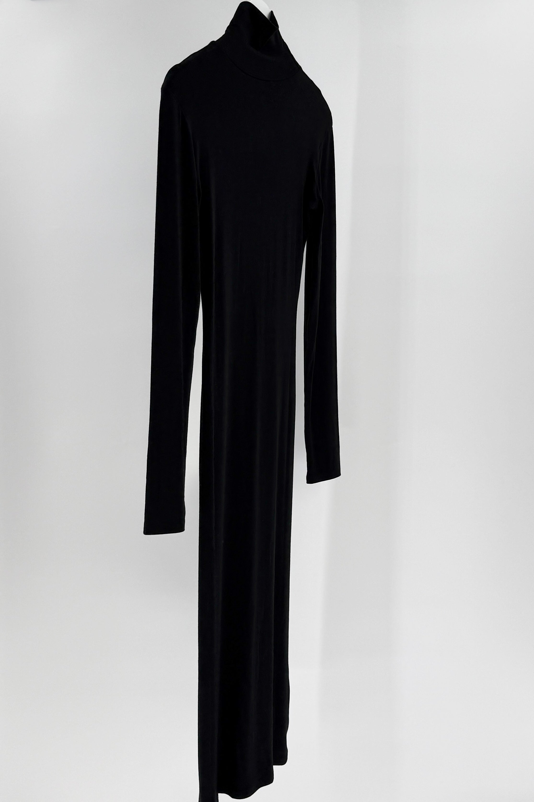 Black long-sleeve dress on a white background